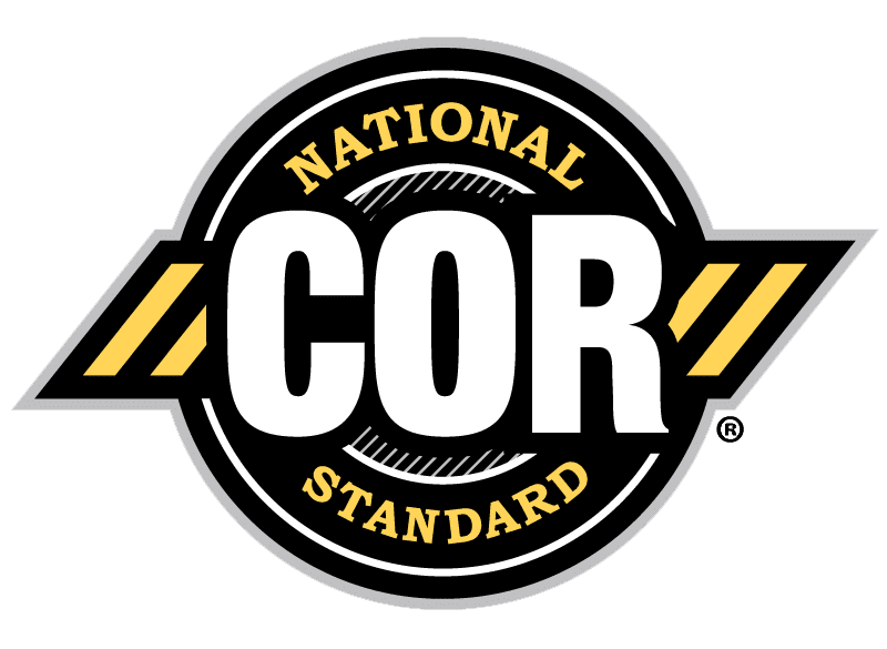 A black, white and yellow logo with the words "National Cor Standard" inside a black circle
